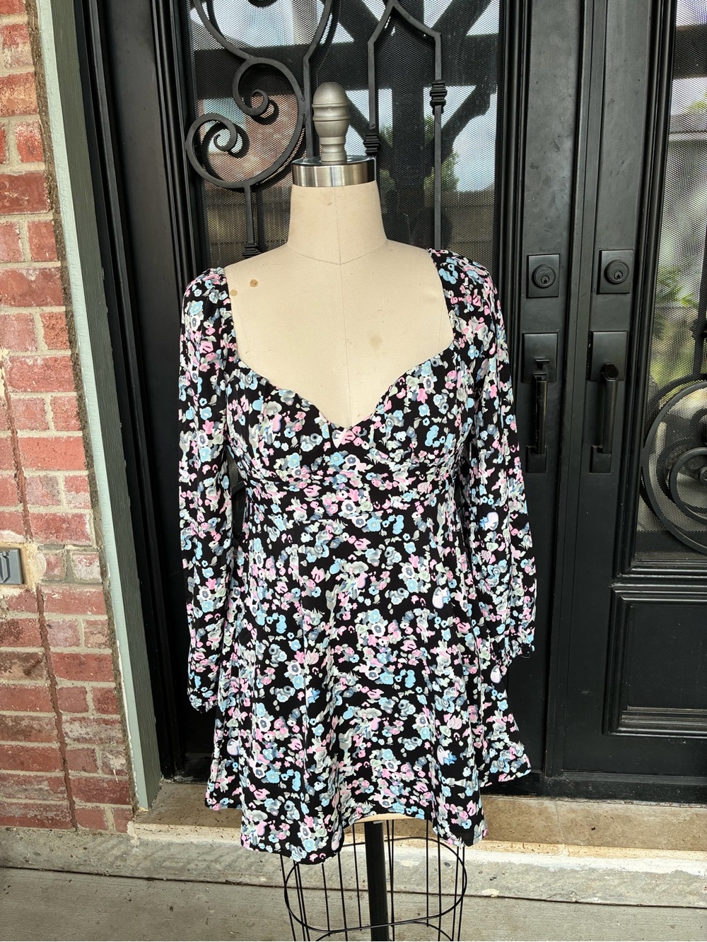 Princess Polly Black Long Sleeve Floral Mini Dress